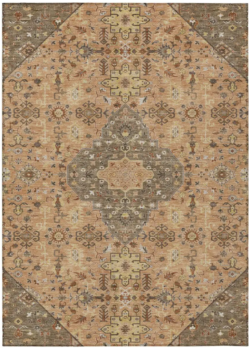 Copper And Blue Medallion Washable Indoor Outdoor Area Rug Photo 2