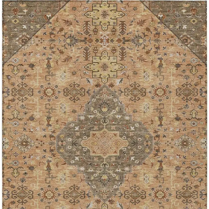 Copper And Blue Medallion Washable Indoor Outdoor Area Rug Photo 4