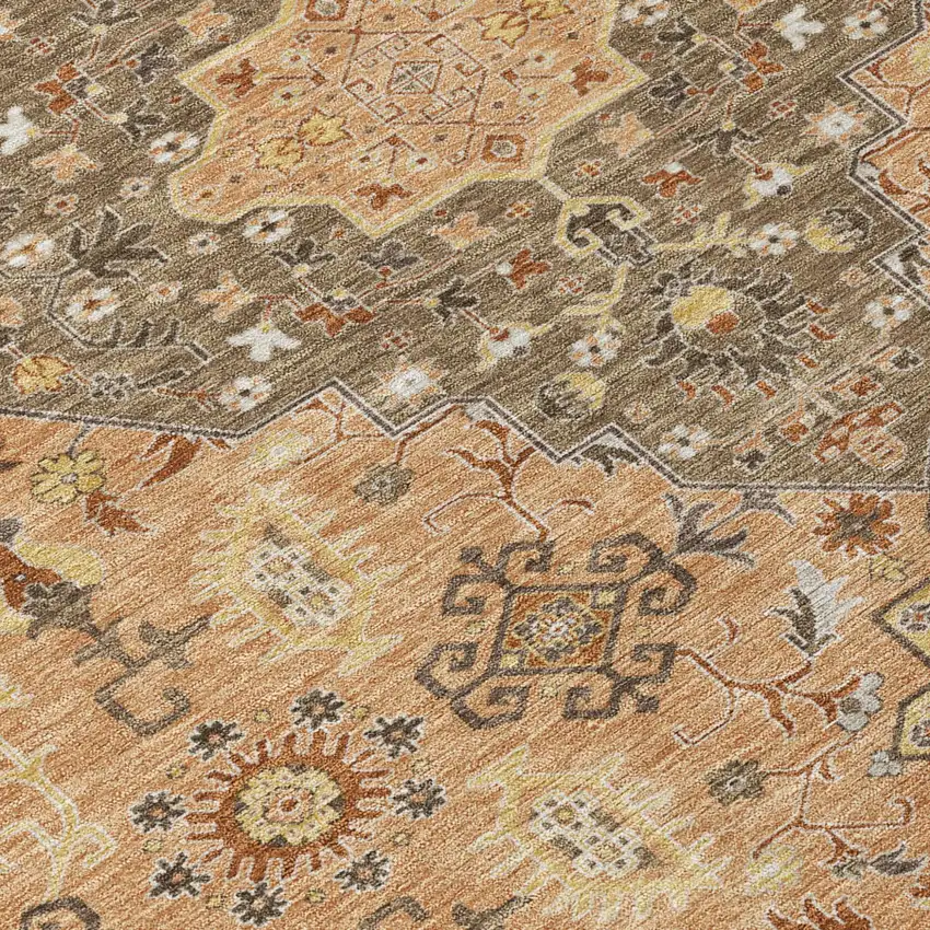Copper And Blue Medallion Washable Indoor Outdoor Area Rug Photo 6