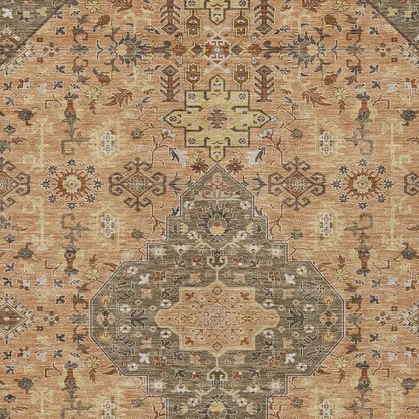 Copper And Blue Medallion Washable Indoor Outdoor Area Rug Photo 3