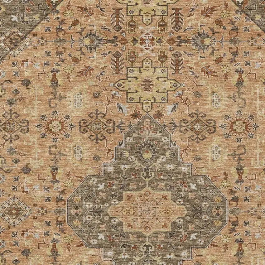 Copper And Blue Medallion Washable Indoor Outdoor Area Rug Photo 3