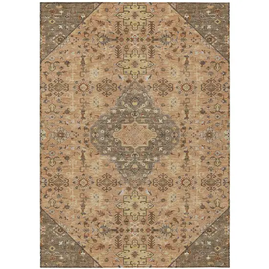 Copper And Blue Medallion Washable Indoor Outdoor Area Rug Photo 2