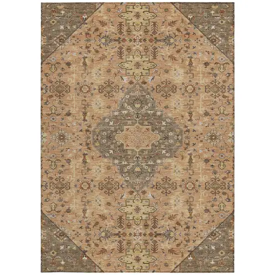 Copper And Blue Medallion Washable Indoor Outdoor Area Rug Photo 4