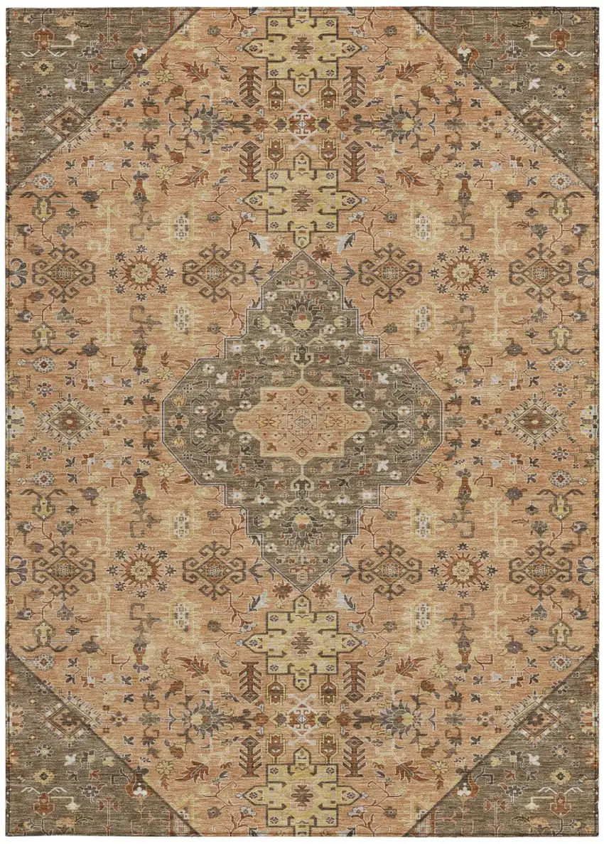 Copper And Blue Medallion Washable Indoor Outdoor Area Rug Photo 4