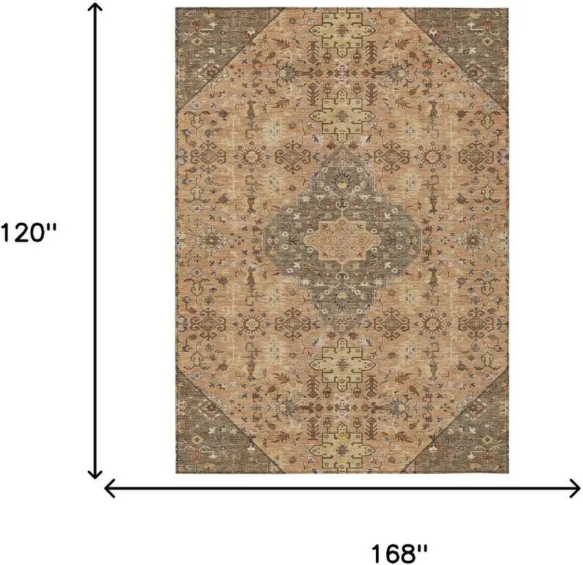 Copper And Blue Medallion Washable Indoor Outdoor Area Rug Photo 7
