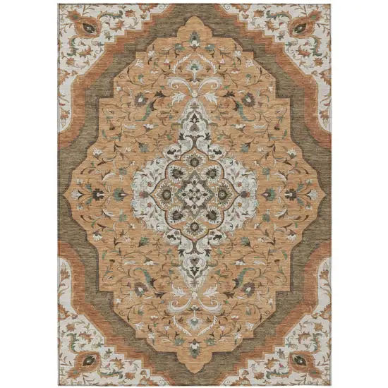 Copper And Blue Medallion Washable Indoor Outdoor Area Rug Photo 2
