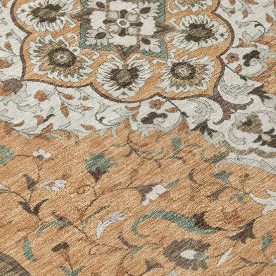 Copper And Blue Medallion Washable Indoor Outdoor Area Rug Photo 6
