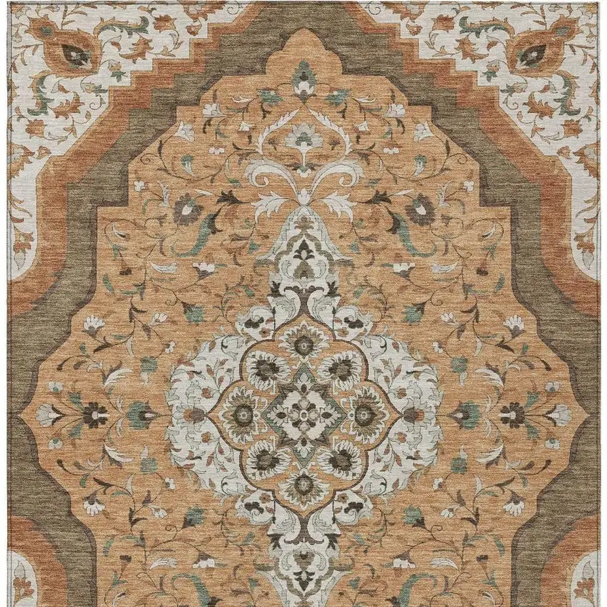 Copper And Blue Medallion Washable Indoor Outdoor Area Rug Photo 4