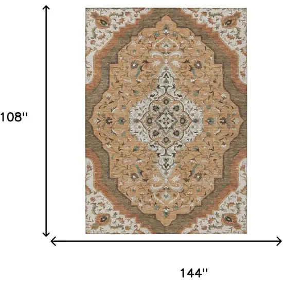 Copper And Blue Medallion Washable Indoor Outdoor Area Rug Photo 7