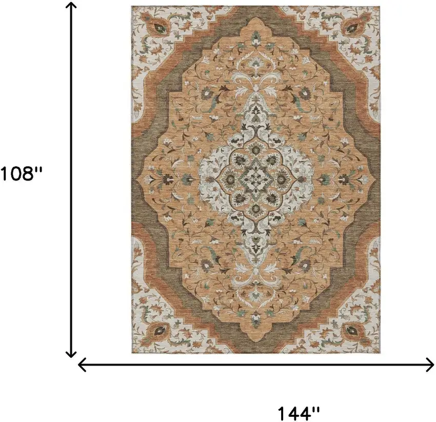 Copper And Blue Medallion Washable Indoor Outdoor Area Rug Photo 7