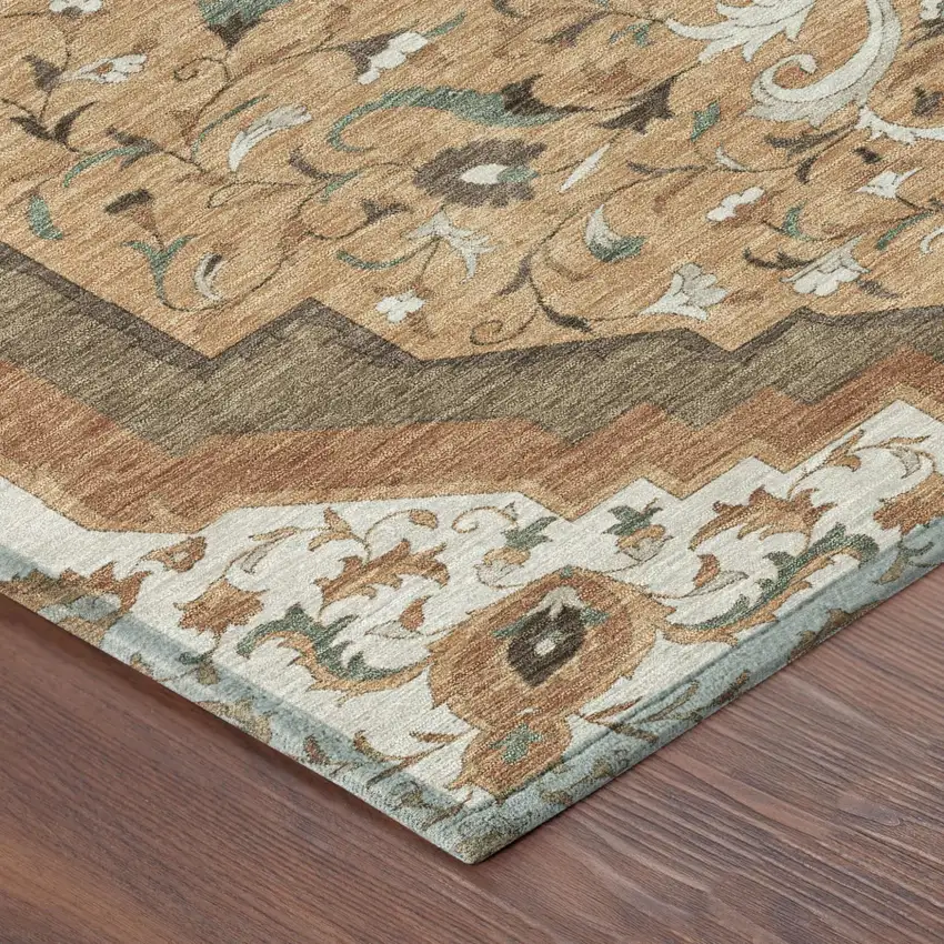 Copper And Blue Medallion Washable Indoor Outdoor Area Rug Photo 5