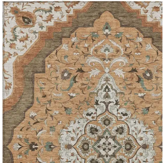 Copper And Blue Medallion Washable Indoor Outdoor Area Rug Photo 3
