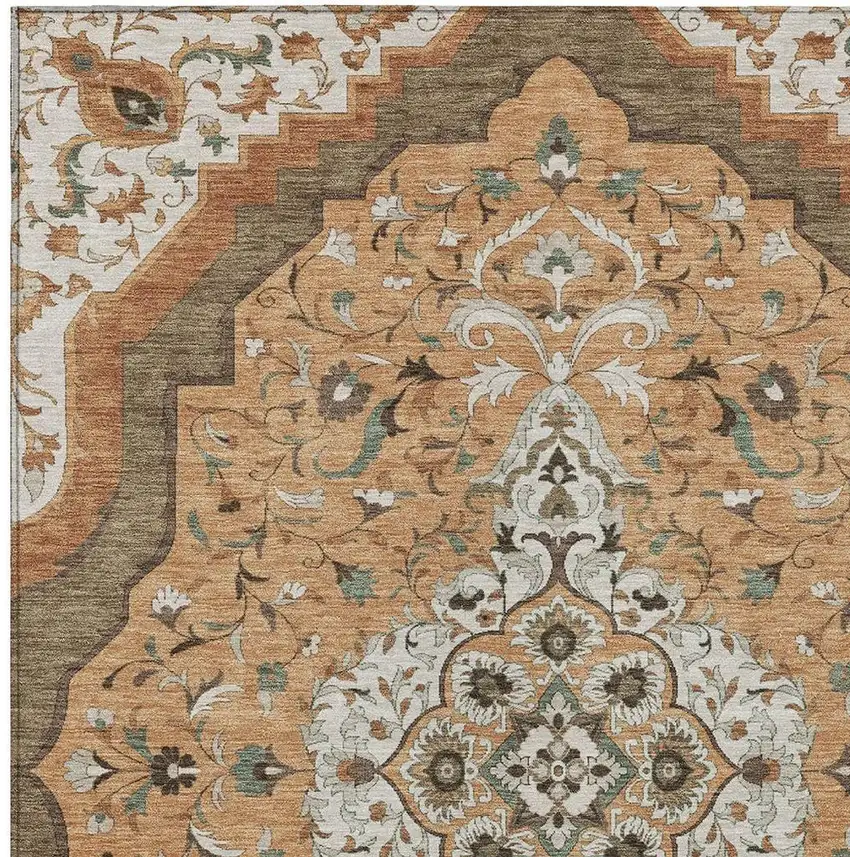 Copper And Blue Medallion Washable Indoor Outdoor Area Rug Photo 3