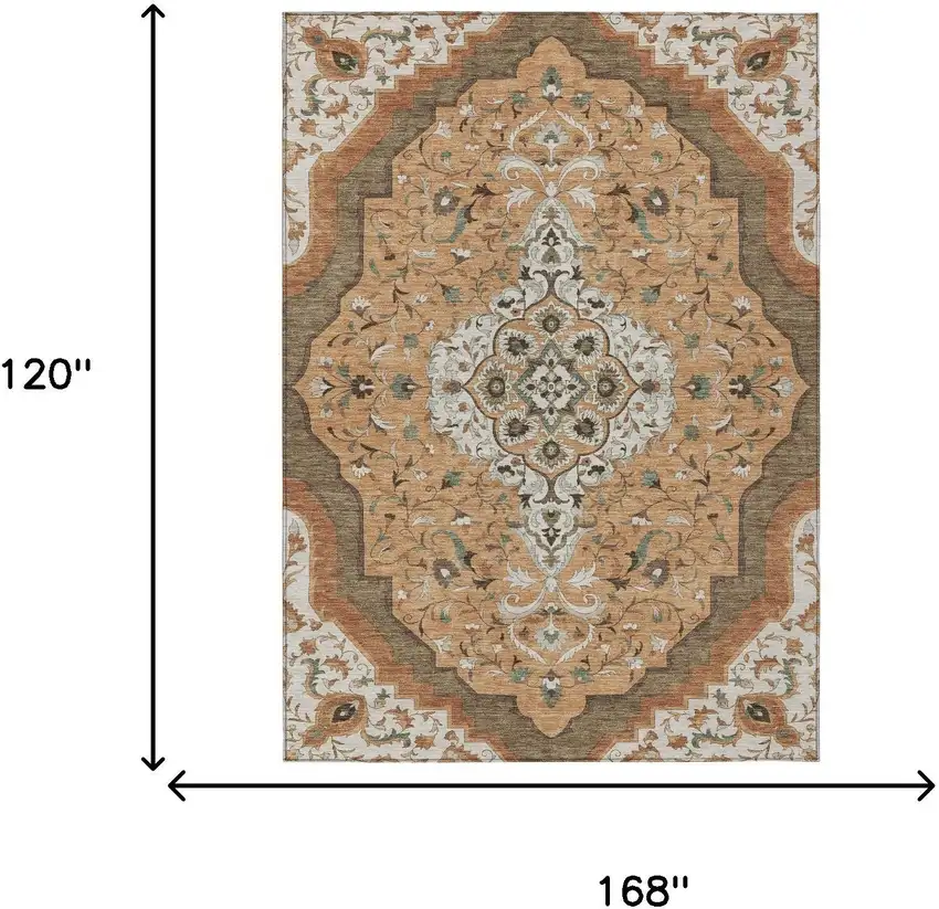 Copper And Blue Medallion Washable Indoor Outdoor Area Rug Photo 7