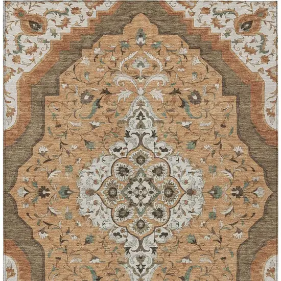Copper And Blue Medallion Washable Indoor Outdoor Area Rug Photo 3