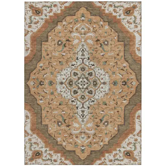 Copper And Blue Medallion Washable Indoor Outdoor Area Rug Photo 4