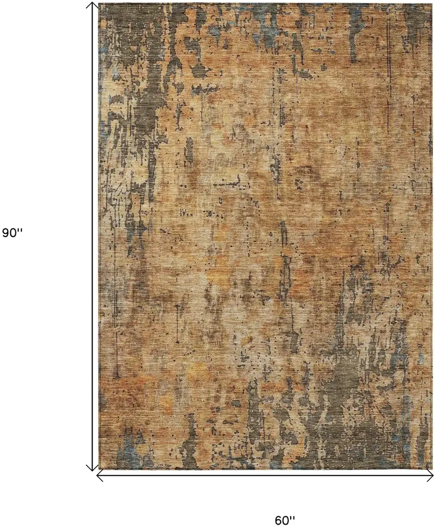 Copper And Brown Abstract Washable Indoor Outdoor Area Rug Photo 3