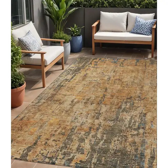 Copper And Brown Abstract Washable Indoor Outdoor Area Rug Photo 1