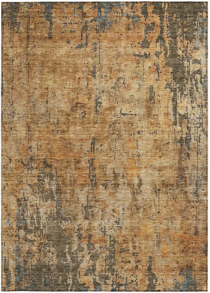 Copper And Brown Abstract Washable Indoor Outdoor Area Rug Photo 6