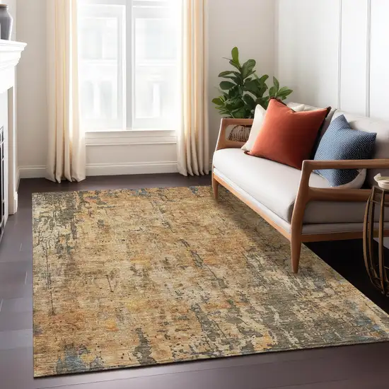 Copper And Brown Abstract Washable Indoor Outdoor Area Rug Photo 9