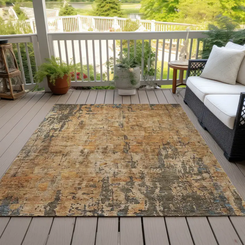 Copper And Brown Abstract Washable Indoor Outdoor Area Rug Photo 9