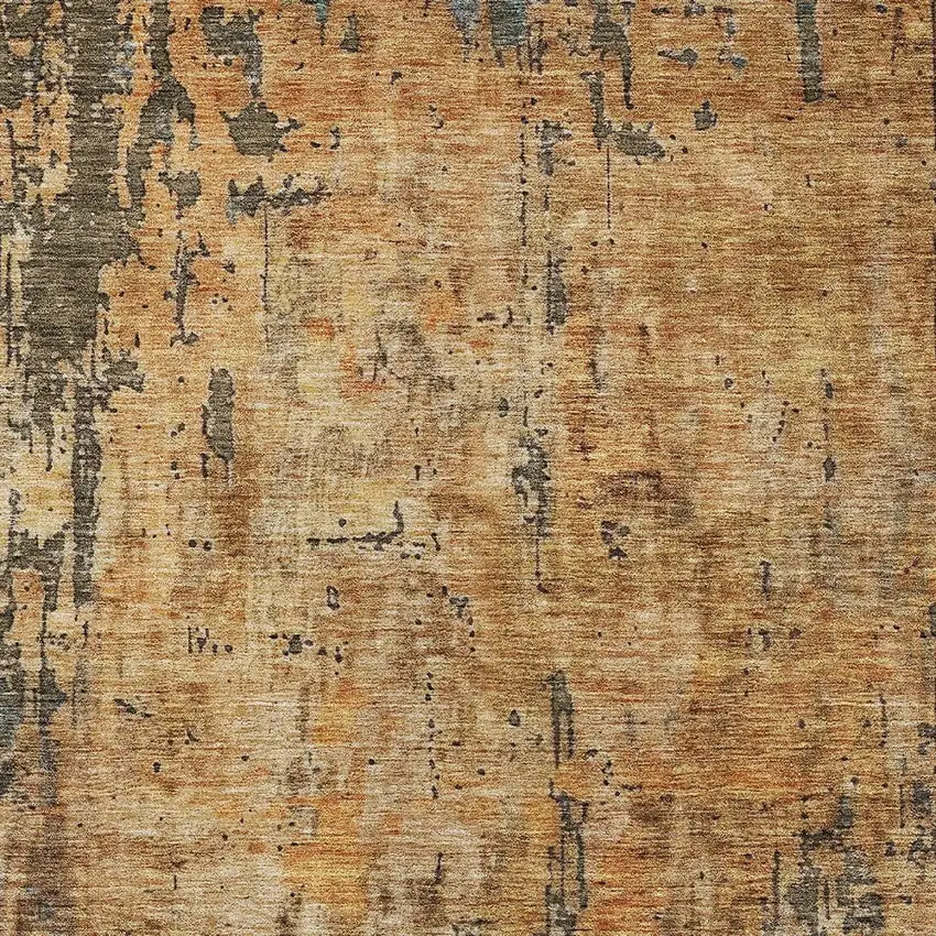 Copper And Brown Abstract Washable Indoor Outdoor Area Rug Photo 6