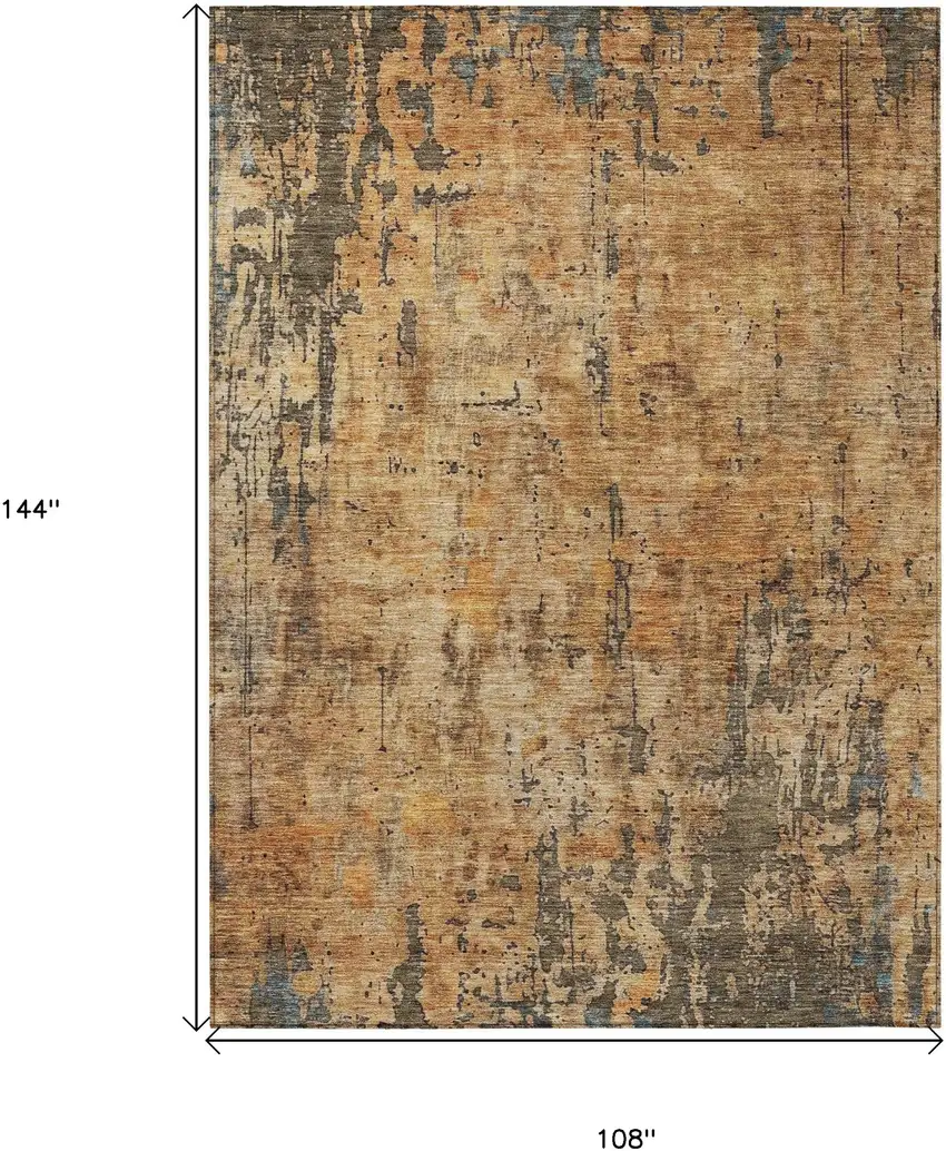 Copper And Brown Abstract Washable Indoor Outdoor Area Rug Photo 3