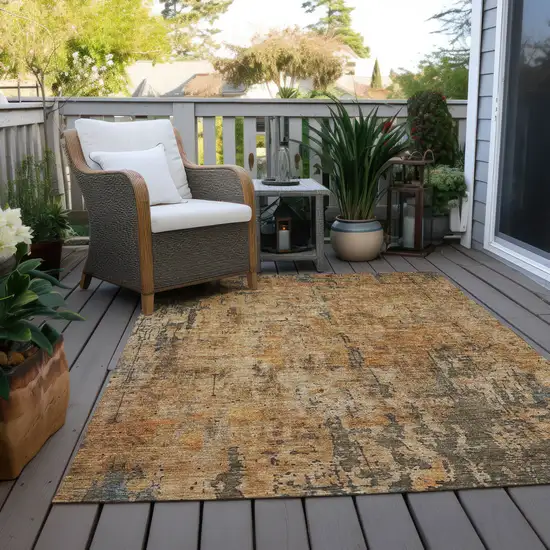 Copper And Brown Abstract Washable Indoor Outdoor Area Rug Photo 8