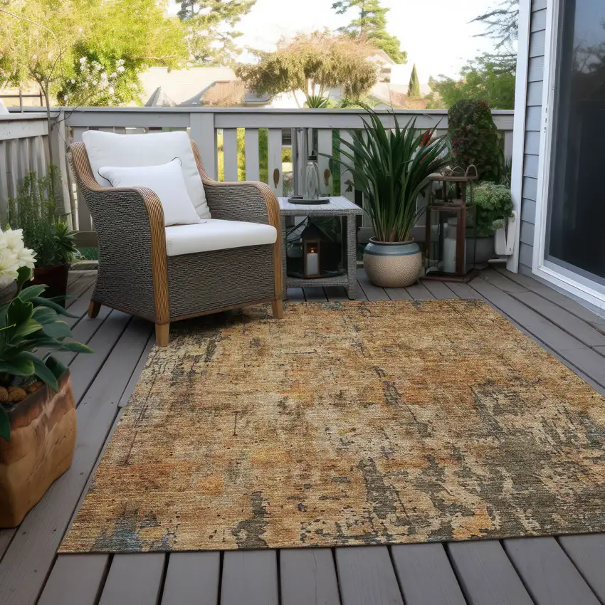 Copper And Brown Abstract Washable Indoor Outdoor Area Rug Photo 8