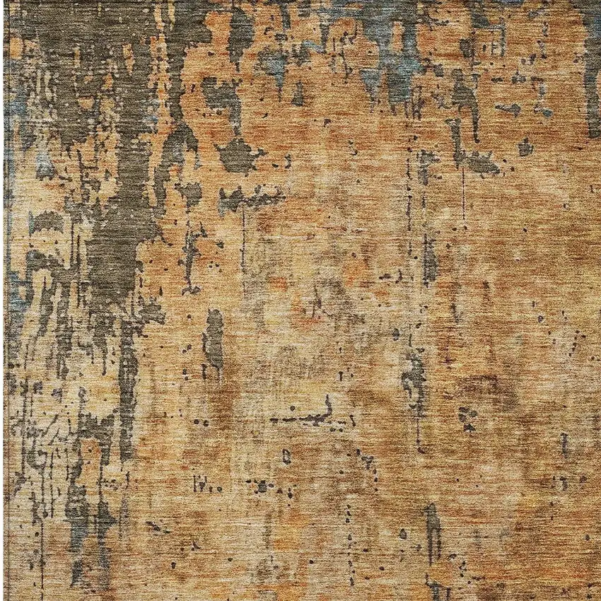 Copper And Brown Abstract Washable Indoor Outdoor Area Rug Photo 6