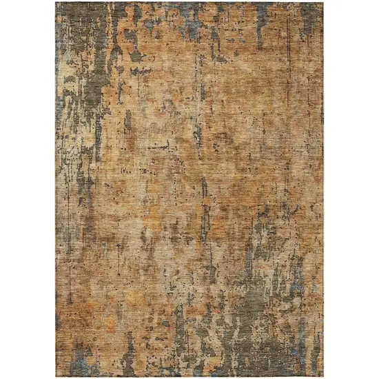 Copper And Brown Abstract Washable Indoor Outdoor Area Rug Photo 2