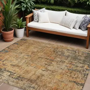Photo of Copper And Brown Abstract Washable Indoor Outdoor Area Rug