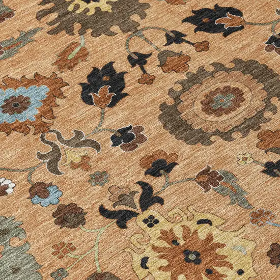 Copper And Brown Floral Medallion Washable Indoor Outdoor Area Rug Photo 9