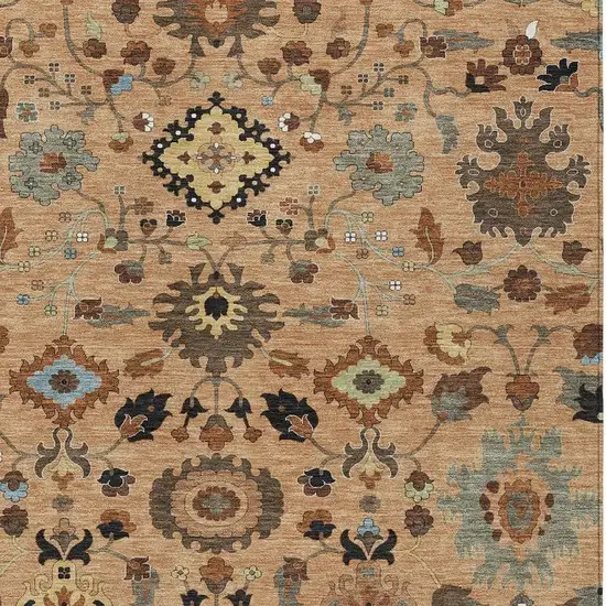 Copper And Brown Floral Medallion Washable Indoor Outdoor Area Rug Photo 2