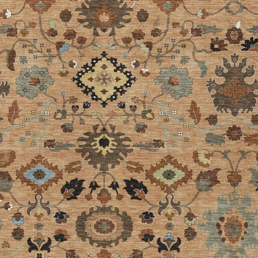 Copper And Brown Floral Medallion Washable Indoor Outdoor Area Rug Photo 2