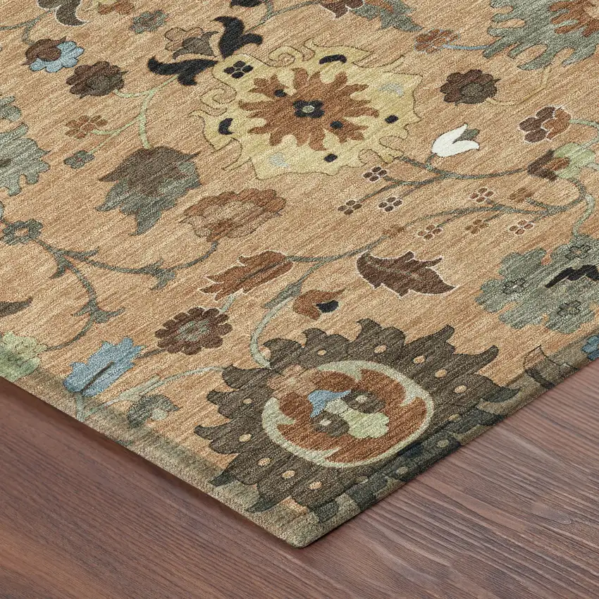 Copper And Brown Floral Medallion Washable Indoor Outdoor Area Rug Photo 8