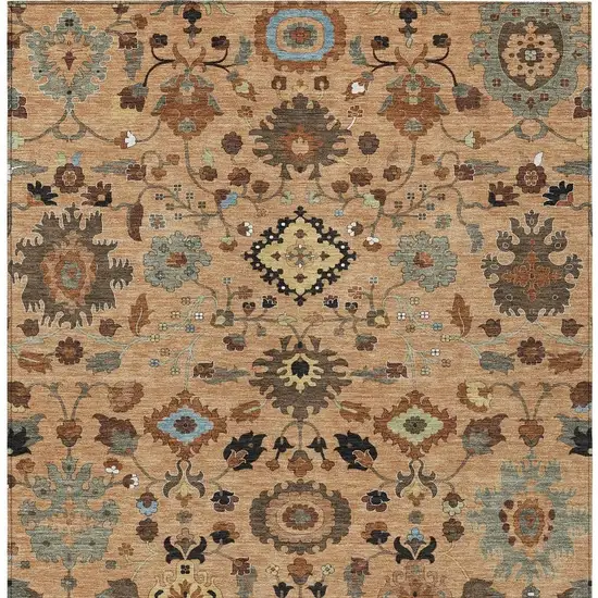 Copper And Brown Floral Medallion Washable Indoor Outdoor Area Rug Photo 3