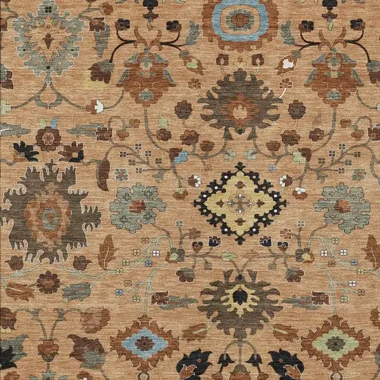 Copper And Brown Floral Medallion Washable Indoor Outdoor Area Rug Photo 2