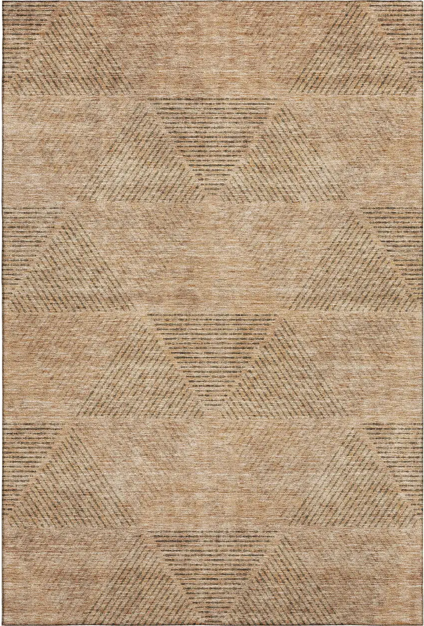 Copper And Brown Geometric Washable Area Rug With UV Protection Photo 3