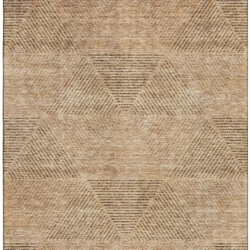 Copper And Brown Geometric Washable Area Rug With UV Protection Photo 5