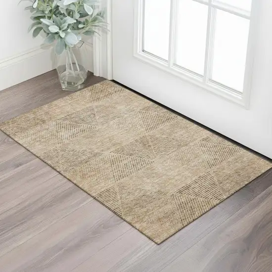 Copper And Brown Geometric Washable Area Rug With UV Protection Photo 1