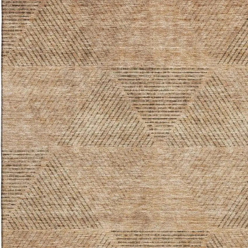 Copper And Brown Geometric Washable Area Rug With UV Protection Photo 4