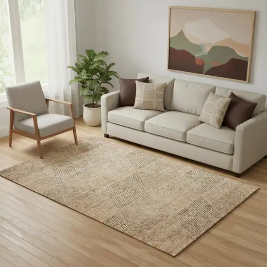 Copper And Brown Geometric Washable Area Rug With UV Protection Photo 1