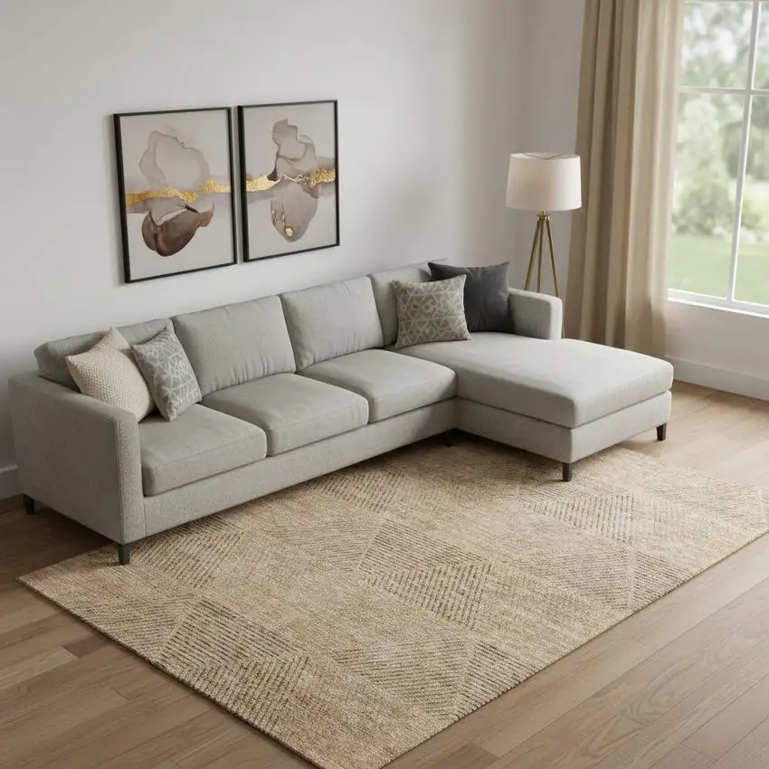 Copper And Brown Geometric Washable Area Rug With UV Protection Photo 1