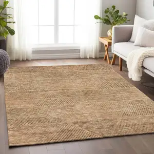 Photo of Copper And Brown Geometric Washable Area Rug With UV Protection