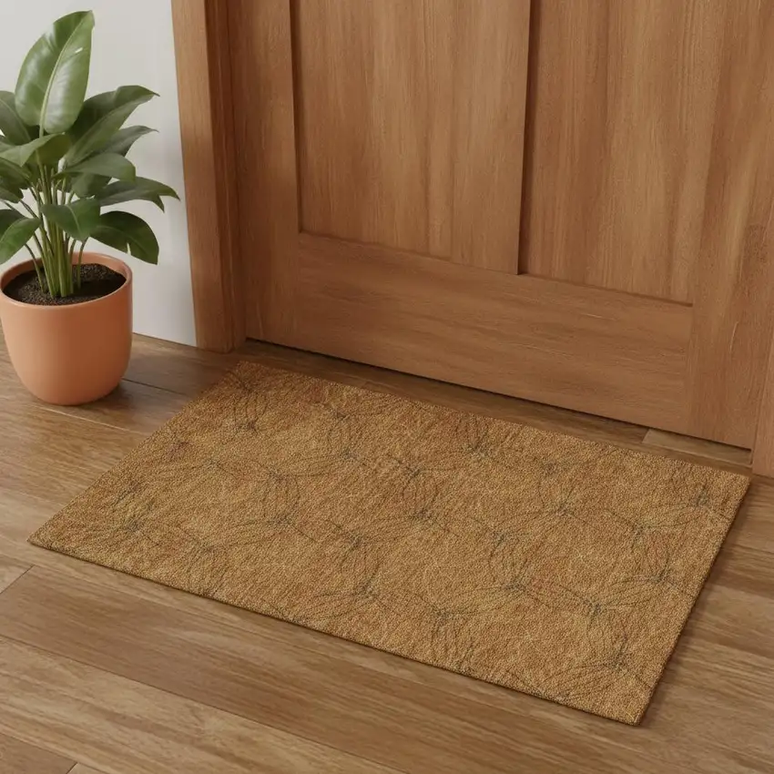 Copper And Brown Geometric Washable Area Rug With UV Protection Photo 1