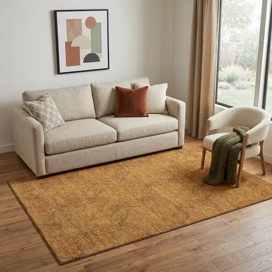 Copper And Brown Geometric Washable Area Rug With UV Protection Photo 1