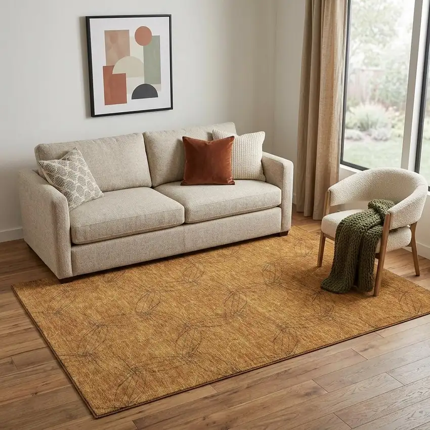 Copper And Brown Geometric Washable Area Rug With UV Protection Photo 1