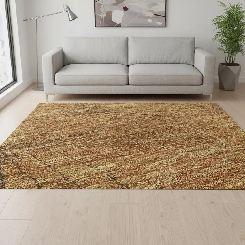 Copper And Brown Geometric Washable Area Rug With UV Protection Photo 2