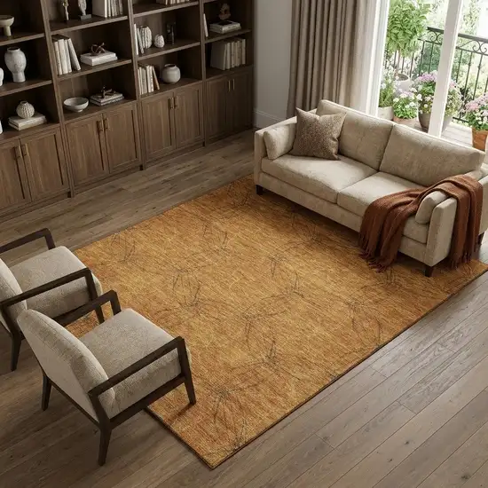 Copper And Brown Geometric Washable Area Rug With UV Protection Photo 1